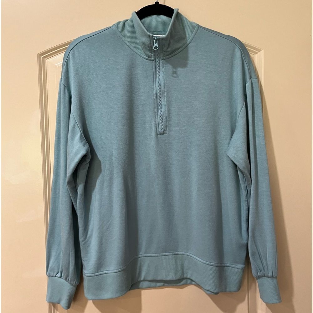 THREE DOTS Quarter Zip Soft Pullover Soft Teal Women's Size Medium